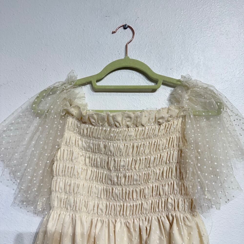 Shein Cream Off Shoulder Lace Mesh Peplum Blouse Sz 6 - Picture 3 of 9